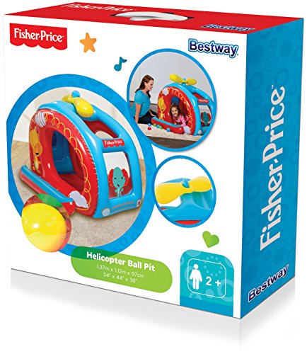 BESTWAY 93502 - Piscina de Bolas Hinchable Diseño Helicóptero Fisher Price 137x112x97 cm Multicolor Con 25 Bolas y Suelo Hinchable Para Niños y Niñas Mayores de 2 Años