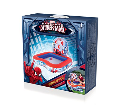 BESTWAY 98016 - Piscina Hinchable Infantil de Juegos Spiderman 155x155x99 cm con 6 Pelotas de Colores para Encestar en el Respaldo Hinchable con Puntuaciones