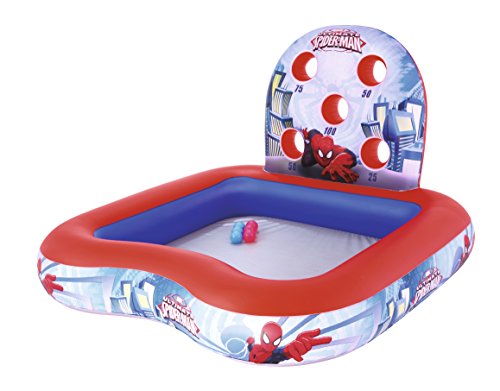 BESTWAY 98016 - Piscina Hinchable Infantil de Juegos Spiderman 155x155x99 cm con 6 Pelotas de Colores para Encestar en el Respaldo Hinchable con Puntuaciones