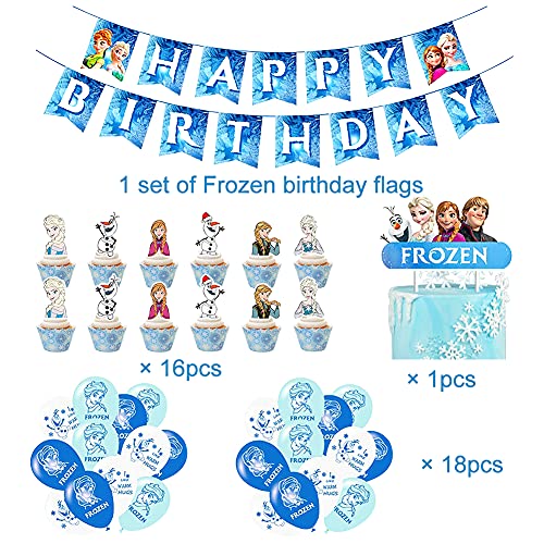 BESTZY Globo Frozen Suministros de fiesta de cumpleaños de Frozen, Frozen de Fiesta Látex Balloons, Frozen Happy Birthday Banner Cake Topper