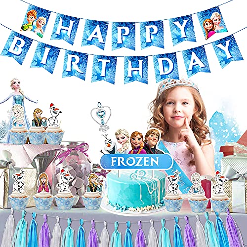 BESTZY Globo Frozen Suministros de fiesta de cumpleaños de Frozen, Frozen de Fiesta Látex Balloons, Frozen Happy Birthday Banner Cake Topper