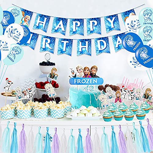 BESTZY Globo Frozen Suministros de fiesta de cumpleaños de Frozen, Frozen de Fiesta Látex Balloons, Frozen Happy Birthday Banner Cake Topper