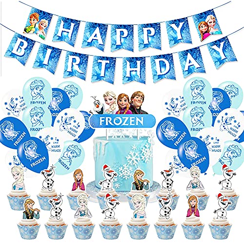 BESTZY Globo Frozen Suministros de fiesta de cumpleaños de Frozen, Frozen de Fiesta Látex Balloons, Frozen Happy Birthday Banner Cake Topper