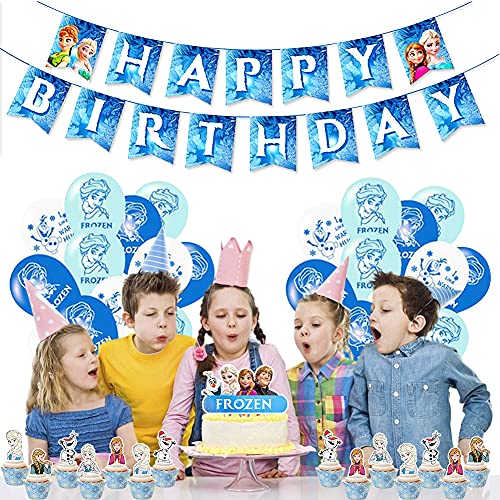 BESTZY Globo Frozen Suministros de fiesta de cumpleaños de Frozen, Frozen de Fiesta Látex Balloons, Frozen Happy Birthday Banner Cake Topper