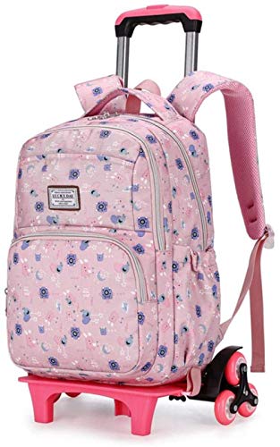 B/H Mochila Escolar con Ruedas para niños,Mochila Escolar con Carrito para Estudiantes de Primaria, Arrastre de Mano Impermeable de Gran Capacidad para Estudiantes-Deep Powder Six Round