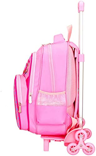 B/H Mochila Escolar con Ruedas para niños,Mochila Escolar de Arrastre de 6 Ruedas, Mochila con Ruedas, Rosa