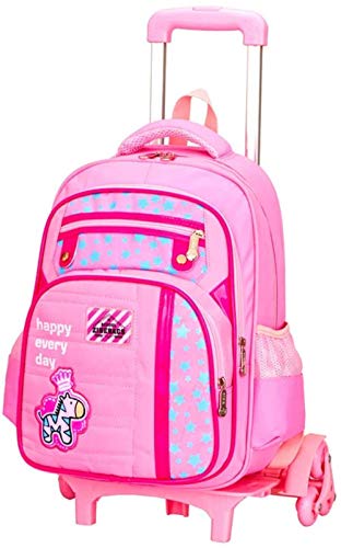 B/H Mochila Escolar con Ruedas para niños,Mochila Escolar de Arrastre de 6 Ruedas, Mochila con Ruedas, Rosa