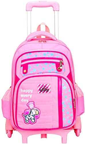 B/H Mochila Escolar con Ruedas para niños,Mochila Escolar de Arrastre de 6 Ruedas, Mochila con Ruedas, Rosa