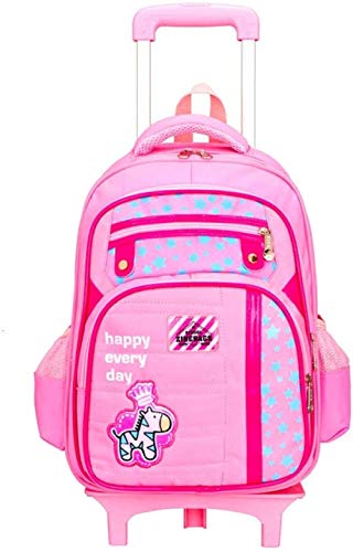 B/H Mochila Escolar con Ruedas para niños,Mochila Escolar de Arrastre de 6 Ruedas, Mochila con Ruedas, Rosa