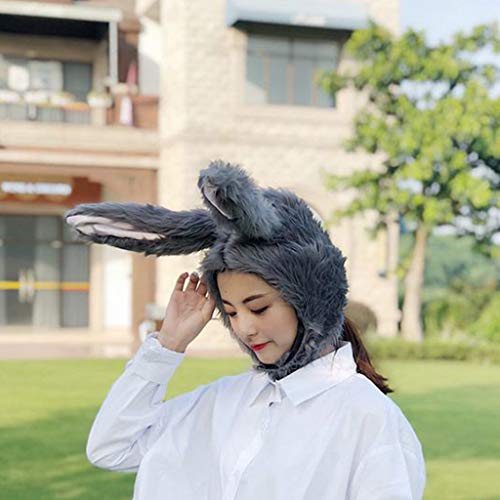 bibididi Gorro de Conejito de Peluche Gris Peludo Orejas de Conejo largas Tocado de Fiesta de Cosplay Juguete de Peluche, Gorro de Conejito de Peluche Gris Peludo, Gris