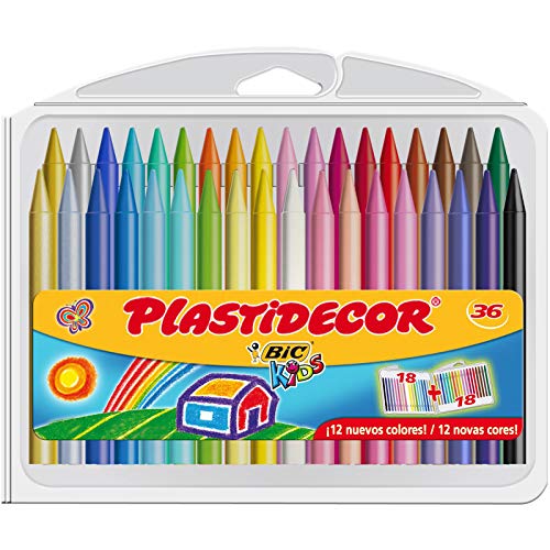 BIC Kids Plastidecor - Estuche de 36 unidades, ceras de surtidos - ideal para colorear y dibujar + Evolution ECOlutions Lápices para Colorear - Surtidos, Blíster de 36 unidades