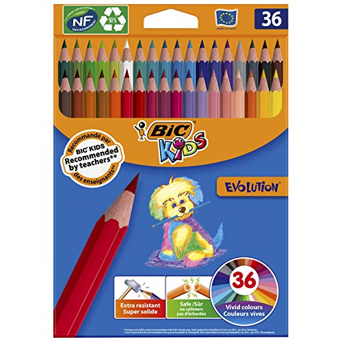 BIC Kids Plastidecor - Estuche de 36 unidades, ceras de surtidos - ideal para colorear y dibujar + Evolution ECOlutions Lápices para Colorear - Surtidos, Blíster de 36 unidades