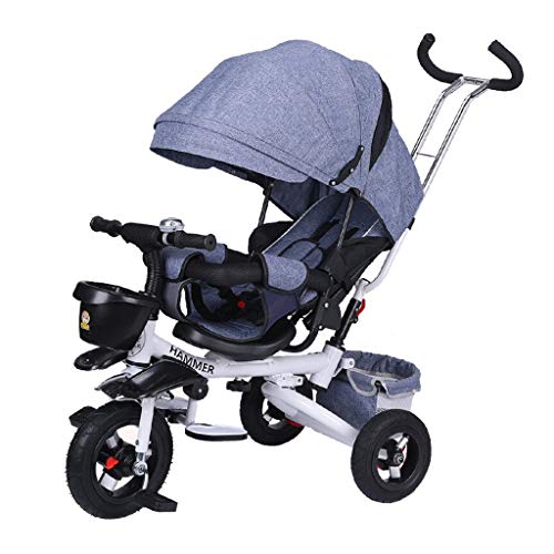 Bicicleta Carrito Infantil Reclinable Sentado Plegable Triciclo for Niños Carrito De Bebé con Baranda Bicicleta (Color : Gray)