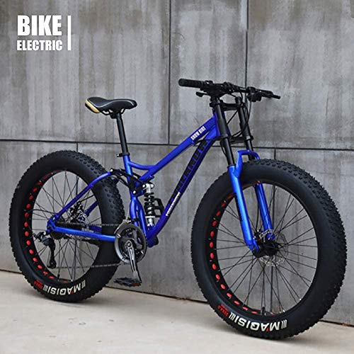 Bicicleta de 26 Pulgadas MTB Top, Fat Wheel Moto/Fat Bike/Fat Tire Bicicleta de montaña, Beach Cruiser Fat Tire Bike Snow Bike Fat Big Tire Bicicleta 21 velocidades Fat Bikes para Adultos,Azul,24 IN