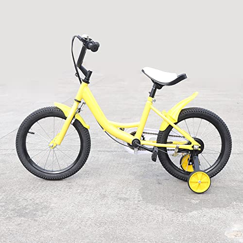 Bicicleta infantil de 16 pulgadas, bicicleta infantil con ruedas de apoyo, rueda auxiliar, marco amarillo, aleación de acero al carbono, con rueda auxiliar