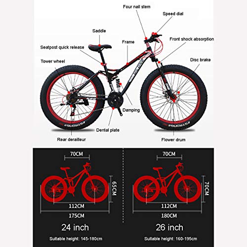 Bicicletas 24/26 pulgadas Mtb Top grasa Bicicleta / bicicleta de montaña Fat Tire crucero de la playa Fat Tire Bike nieve bicicletas 21/24/27 Bicicletas velocidad de Grasas,Naranja,26 inch 21 speed