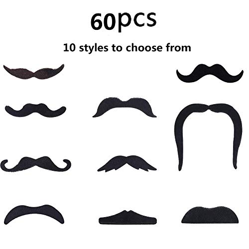 Bigotes Postizos Bigotes Autoadhesivos,60 Pack Juego de bigotes falsos para Disfraz, DIY Photo Booth Fancy Dress Falso Tash Accessorios para boda, cumpleaños, graduación,Fiesta de Halloween