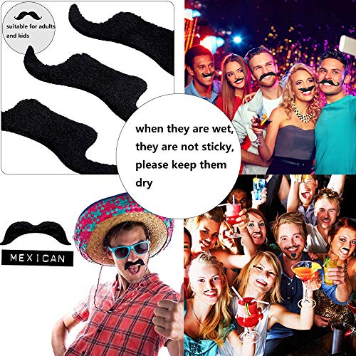 Bigotes Postizos Bigotes Autoadhesivos,60 Pack Juego de bigotes falsos para Disfraz, DIY Photo Booth Fancy Dress Falso Tash Accessorios para boda, cumpleaños, graduación,Fiesta de Halloween