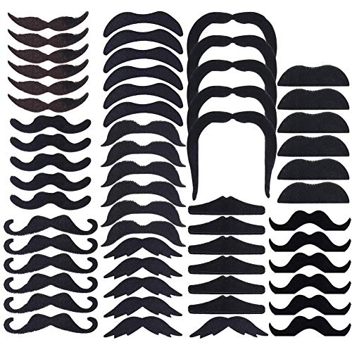 Bigotes Postizos Bigotes Autoadhesivos,60 Pack Juego de bigotes falsos para Disfraz, DIY Photo Booth Fancy Dress Falso Tash Accessorios para boda, cumpleaños, graduación,Fiesta de Halloween