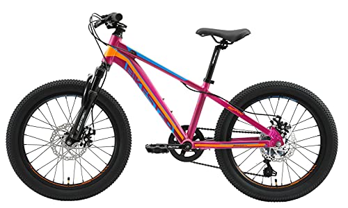 BIKESTAR Bicicleta de montaña Juvenil de Aluminio 20 Pulgadas de 6 a 9 años | Bici niños Cambio Shimano de 7 velocidades, Freno de Disco, Horquilla de suspensión | Berry