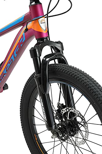 BIKESTAR Bicicleta de montaña Juvenil de Aluminio 20 Pulgadas de 6 a 9 años | Bici niños Cambio Shimano de 7 velocidades, Freno de Disco, Horquilla de suspensión | Berry