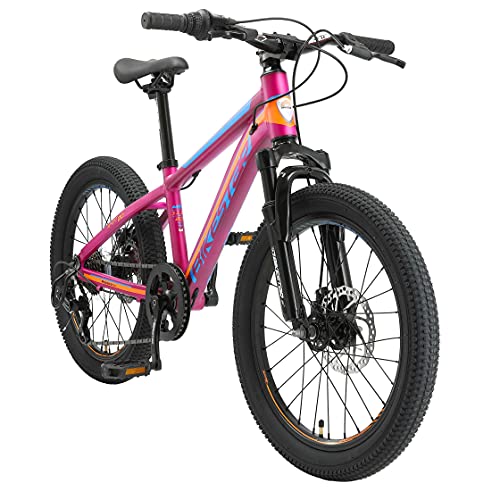 BIKESTAR Bicicleta de montaña Juvenil de Aluminio 20 Pulgadas de 6 a 9 años | Bici niños Cambio Shimano de 7 velocidades, Freno de Disco, Horquilla de suspensión | Berry