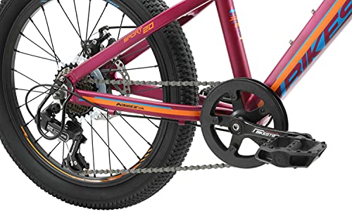 BIKESTAR Bicicleta de montaña Juvenil de Aluminio 20 Pulgadas de 6 a 9 años | Bici niños Cambio Shimano de 7 velocidades, Freno de Disco, Horquilla de suspensión | Berry