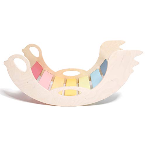 Birdie Rainbow - Silla mecedora para bebé, juguete activo de madera para niños pequeños, hecho a mano por Craftsman hermosos muebles de guardería