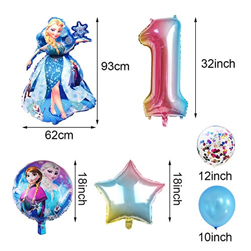 BKJJ Frozen Globos Cumpleaños Decoracion Frozen Elsa Cumpleaños 1 año Themed Decoraciones de Fiesta Globo de Látex Pancarta de “HAPPY BIRTHDAY” Suministros para Fiestas