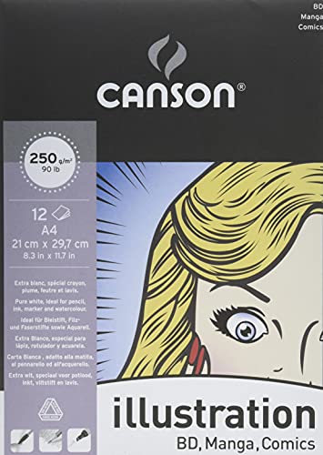 Bloc Encolado, A4, 12 Hojas, Canson Illustration Liso 250g