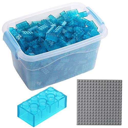 Bloques de construcción - 520 Piezas, compatibles con Todos los demás Fabricantes - Incluyendo la Caja y la Placa Base, Azul Transparente