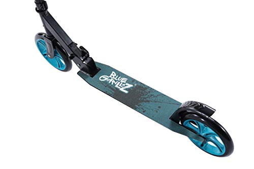 BLUE GORILLAZ Patinete Patineta Scooter Plegable para niños y niñas a Partir de 7 años y Adultos, 205mm Kickscooter Manillar Ajustable, Negro