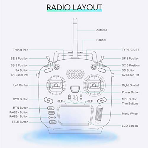 Bnineteenteam RC Drone Remote Controller, TX12 16 Canales Multi-Module Digital Proporcional RC Remote Controller Transmisor de Radio para multicanal RC Cars Aviones Barcos