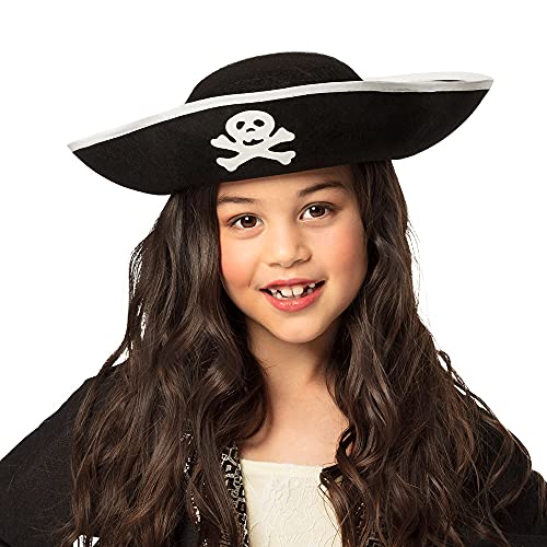 Boland 81909 - Sombrero infantil de pirata, tres puntas, talla única, diseño de pirata, color negro, calavera, carnaval, fiesta temática, Halloween, disfraz, teatro