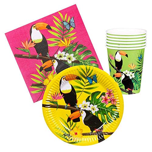 Boland- Juego de vajilla para Fiesta de tucán, Platos, Vasos, servilletas, Mantel, Multicolor, Talla única (10135511)