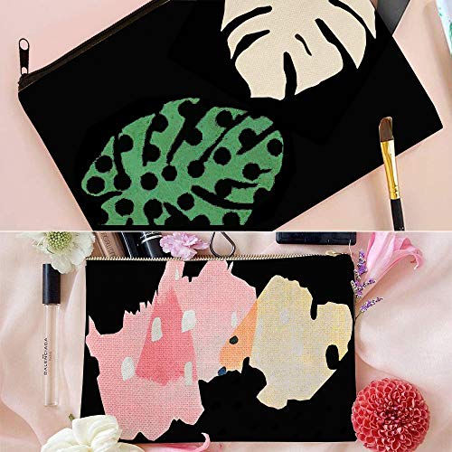 Bolsa de Maquillaje de Lona, 12 Piezas Bolso Cosmético de Lona DIY, Bolsas de Lona con Cremallera, Bolsas de Cremalleras en Blanco de Bricolaje para Maquillaje de Viaje, Estuche de Lápices (Negro)