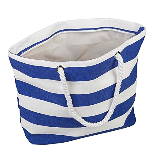 Bolsa de Transporte de Tela Resistente con Cremallera, diseño de Rayas Azules y Blancas, Aprox. 57 x 19 x 38 cm, Ideal para IR a la Playa, Picnic, etc.