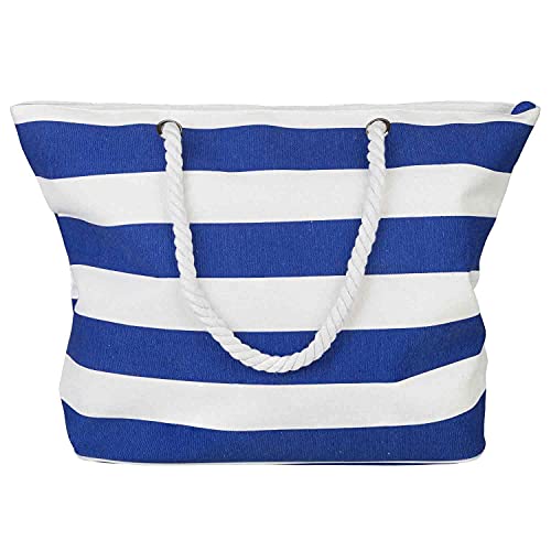 Bolsa de Transporte de Tela Resistente con Cremallera, diseño de Rayas Azules y Blancas, Aprox. 57 x 19 x 38 cm, Ideal para IR a la Playa, Picnic, etc.