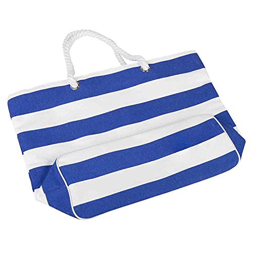 Bolsa de Transporte de Tela Resistente con Cremallera, diseño de Rayas Azules y Blancas, Aprox. 57 x 19 x 38 cm, Ideal para IR a la Playa, Picnic, etc.