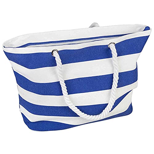 Bolsa de Transporte de Tela Resistente con Cremallera, diseño de Rayas Azules y Blancas, Aprox. 57 x 19 x 38 cm, Ideal para IR a la Playa, Picnic, etc.