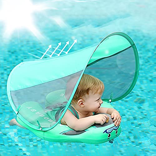 Bomoya Flotador de natación para bebés y niños pequeños, sólido, no inflable, impermeable, hermético con parasol con toldo desmontable para el uso en el hogar y la piscina