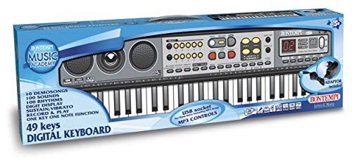 Bontempi- Organo ELECTRONICO 49 Teclas Adaptador Y Conector USB Sonidos 100 RITMOS con MP3 57X25X18CM, Multicolor (154900)