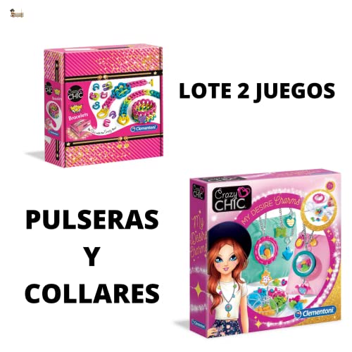 BricoLoco. Lote juego hacer colgantes y collares y juego hacer pulseras. Actividades manualidades infantiles crea tus joyas. Abalorios collares