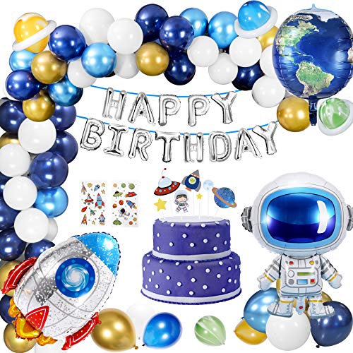 Buluri Globos Cumpleaños de Niño, Decoraciones Cumpleaños de Fiesta, 67 Pcs Espacio Decoración de Cumpleaños, Kit de Decoracion Cumpleaños con Globos, Astronautas y Cohetes para Niños (Espacio)