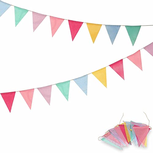 Bunting Flags,Bandera Banderín Reutilizable de Doble Cara Tela 12 banderas de colores con banderas de tela,Banderas Bandera del Partido para Boda Cumpleaños Fiesta Jardín de infancia Decoración