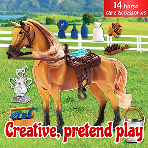 Caballo de Cuarto con Cabeza móvil, Sonido Realista y 14 Accesorios de Aseo – Blue Ribbon Champions Deluxe Toy Caballos