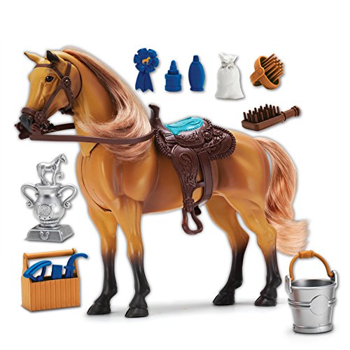 Caballo de Cuarto con Cabeza móvil, Sonido Realista y 14 Accesorios de Aseo – Blue Ribbon Champions Deluxe Toy Caballos