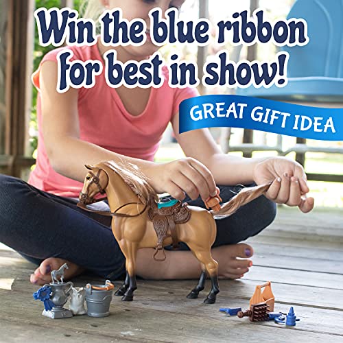 Caballo de Cuarto con Cabeza móvil, Sonido Realista y 14 Accesorios de Aseo – Blue Ribbon Champions Deluxe Toy Caballos