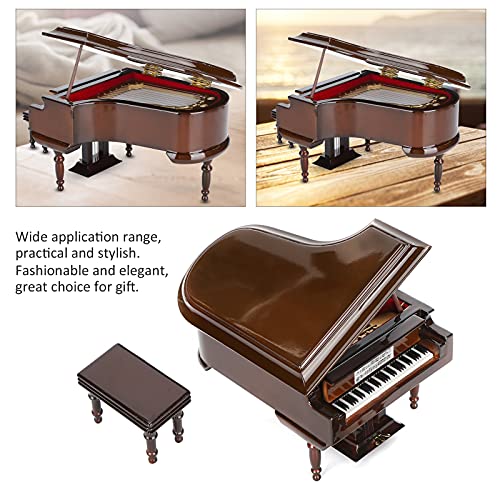 Caja de Música para Piano, Exquisito Modelo de Piano en Miniatura Marrón, Modelo de Piano de Cola de Madera con Banco, Regalo para Navidad/Cumpleaños/Día de San Valentín, Hermosa Melodía, Instrume