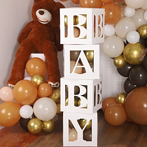 Cajas de globos para decoración de baby shower,4 piezas de bloques de bricolaje para bebés,cajas transparentes blancas con letra de BABY,globos rosados para niñas,baby shower,fiesta de cumpleaños rosa